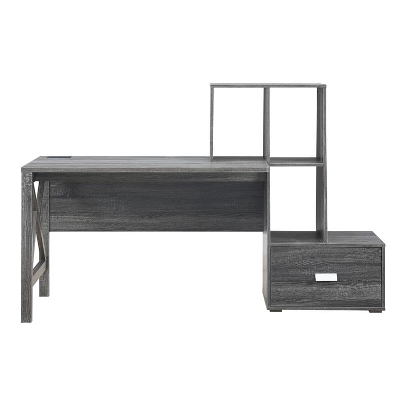 Furniture of America Axela Wood Multi-Storage Desk in Distressed Gray