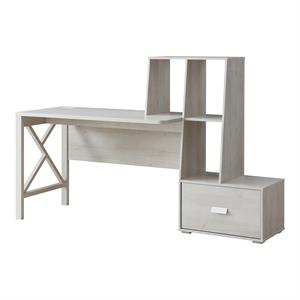 Furniture of America Axela Wood Multi-Storage Desk in White Oak