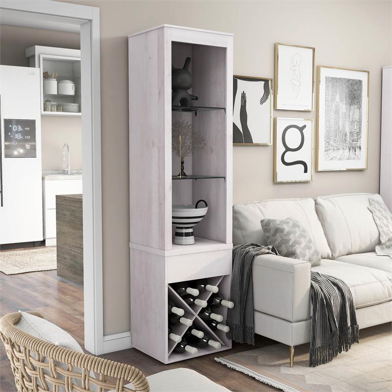 Furniture of America Mette Transitional Wood Multi-Storage Curio in White Oak
