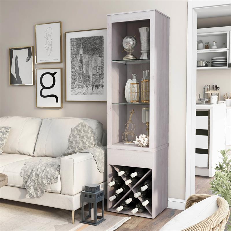 Furniture of America Mette Transitional Wood Multi-Storage Curio in White Oak