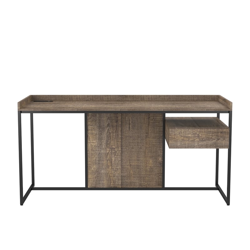 Furniture of America Trela Wood Writing Desk with USB Plug in Oak