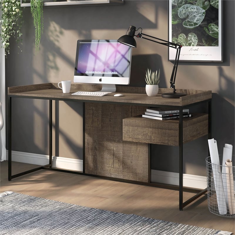 Furniture of America Trela Wood Writing Desk with USB Plug in Oak