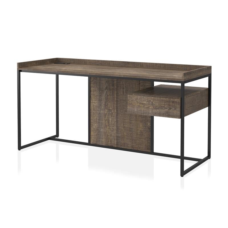 Furniture of America Trela Wood Writing Desk with USB Plug in Oak