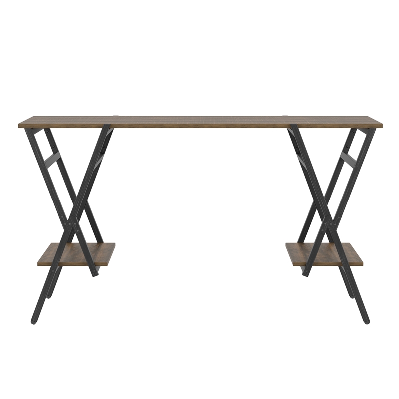 Furniture of America Carti Rustic Wood 2-Shelf Writing Desk in Oak and Gun Metal