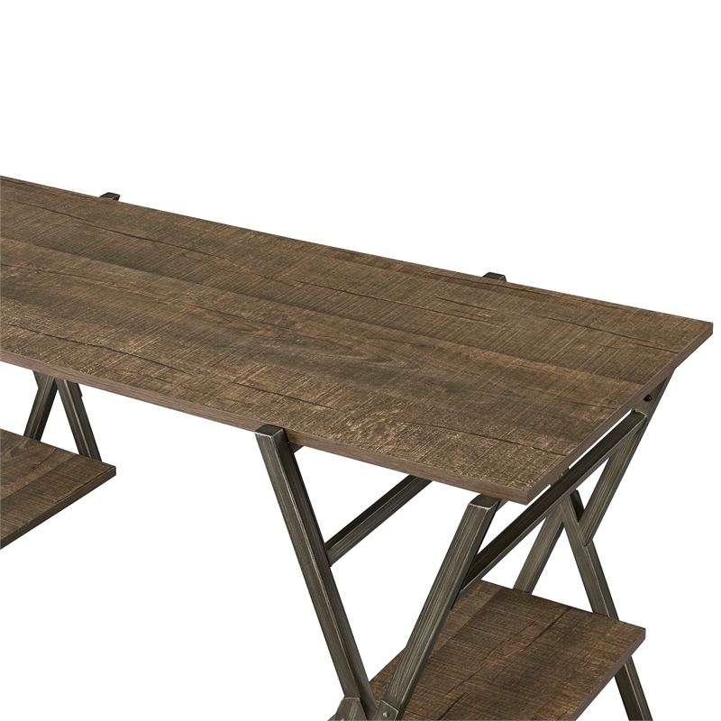 Furniture of America Carti Rustic Wood 2-Shelf Writing Desk in Oak and Gun Metal