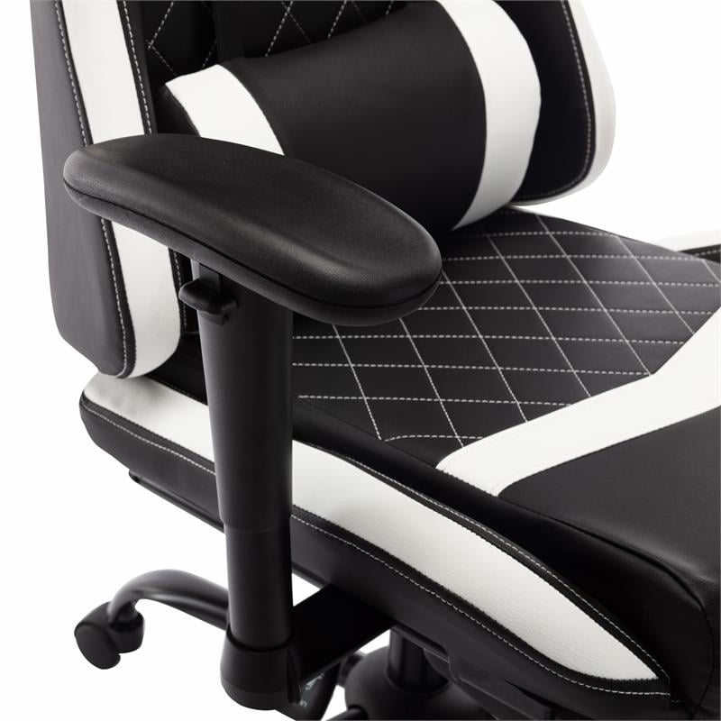 Furniture of America Nosse Faux Leather Swivel Gaming Chair in White and Black