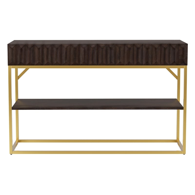 Furniture of America Giffore Metal 1-Shelf Console Table in Walnut