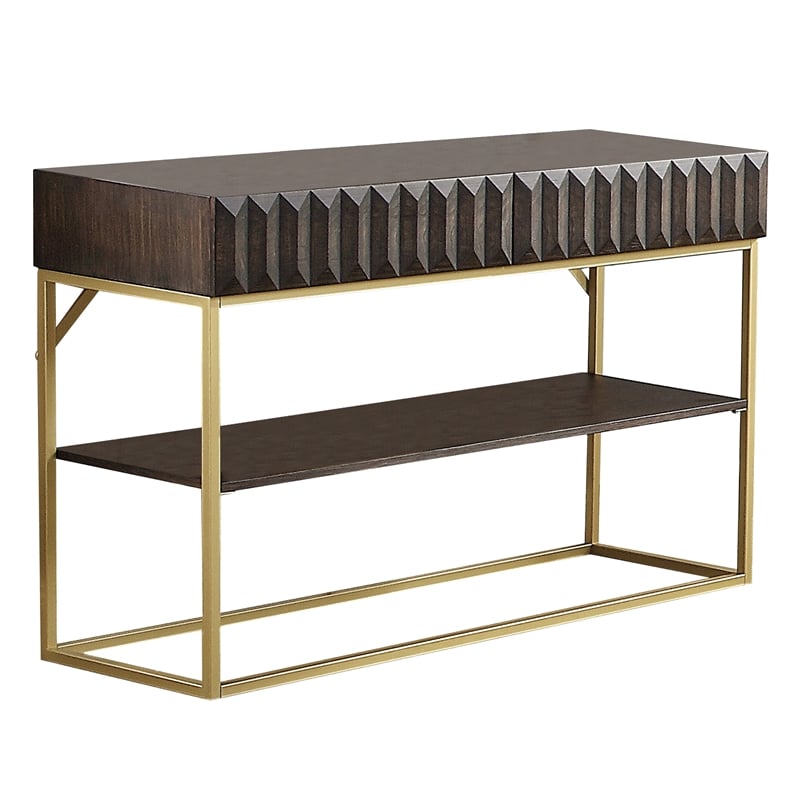 Furniture of America Giffore Metal 1-Shelf Console Table in Walnut
