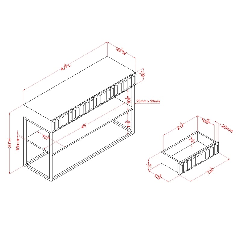 Furniture of America Giffore Metal 1-Shelf Console Table in Walnut