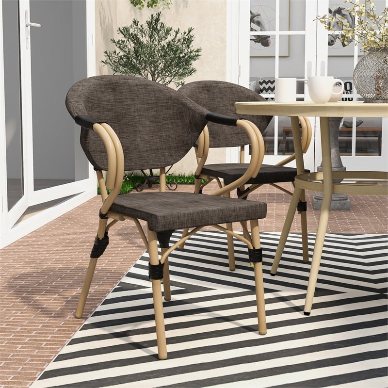 Furniture of America Borda Aluminum Patio Arm Chair in Brown (Set of 2)