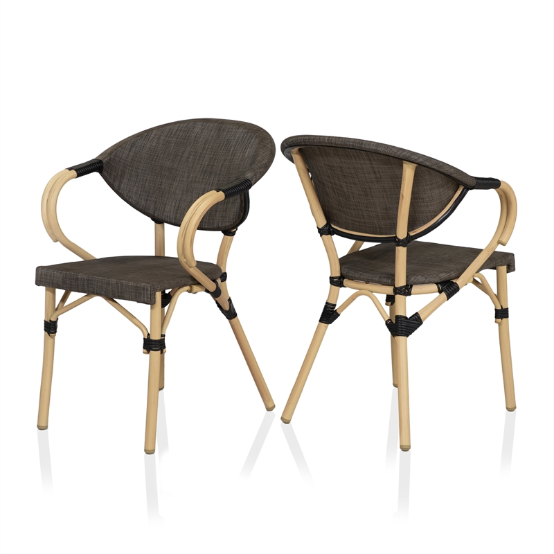 Furniture of America Borda Aluminum Patio Arm Chair in Brown (Set of 2)