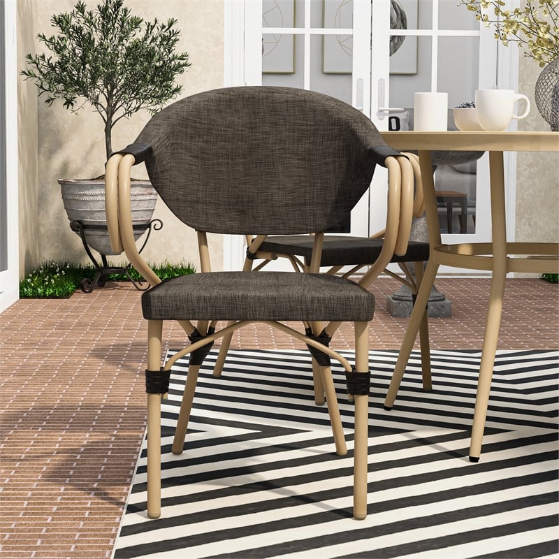 Furniture of America Borda Aluminum Patio Arm Chair in Brown (Set of 2)