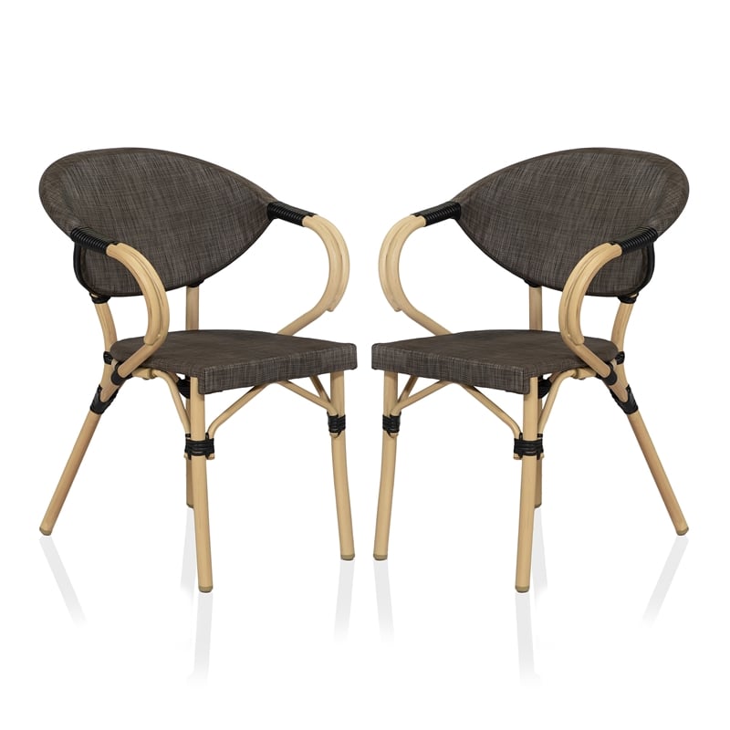 Furniture of America Borda Aluminum Patio Arm Chair in Brown (Set of 2)