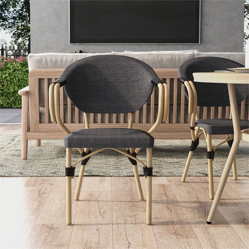 Furniture of America Borda Aluminum Patio Arm Chair in Dark Gray (Set of 2)