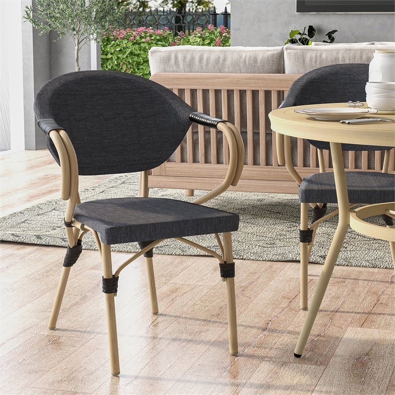 Furniture of America Borda Aluminum Patio Arm Chair in Dark Gray (Set of 2)