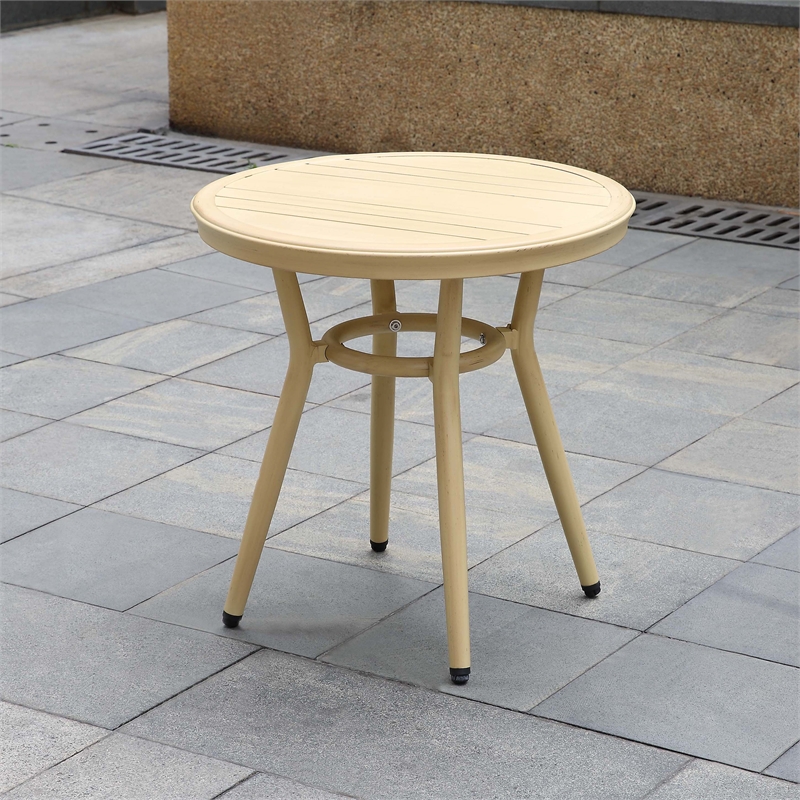 Furniture of America Devey Aluminum Round Patio Side Table in Natural Tone