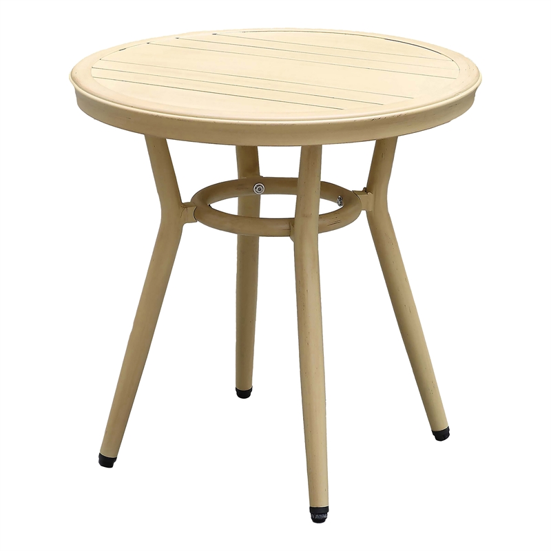 Furniture of America Devey Aluminum Round Patio Side Table in Natural Tone