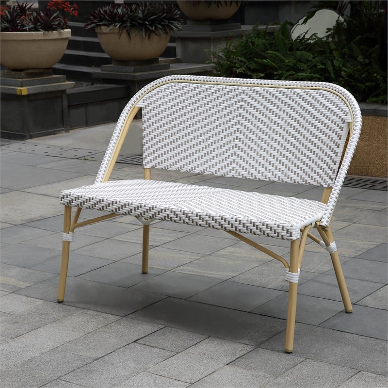 Furniture of America Devey Modern Aluminum Patio Loveseat Bench in Gray