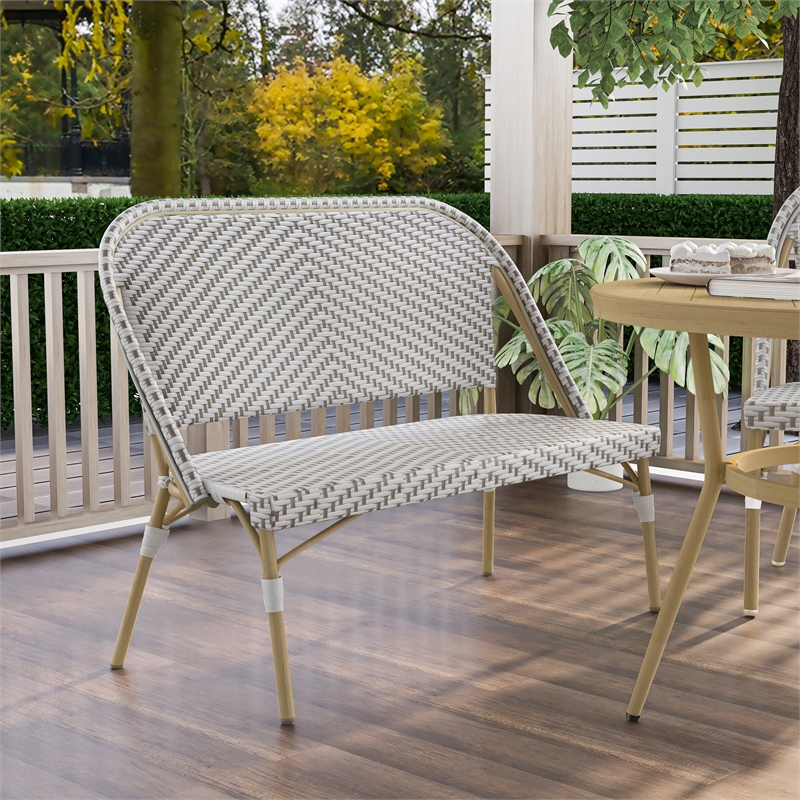 Furniture of America Devey Modern Aluminum Patio Loveseat Bench in Gray