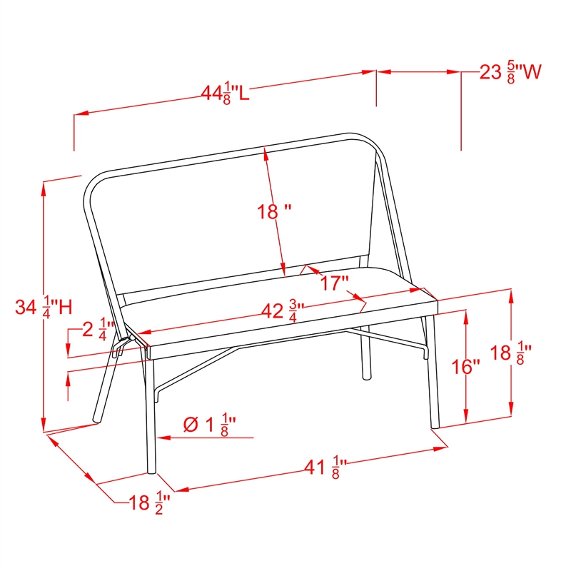 Furniture of America Devey Modern Aluminum Patio Loveseat Bench in Gray
