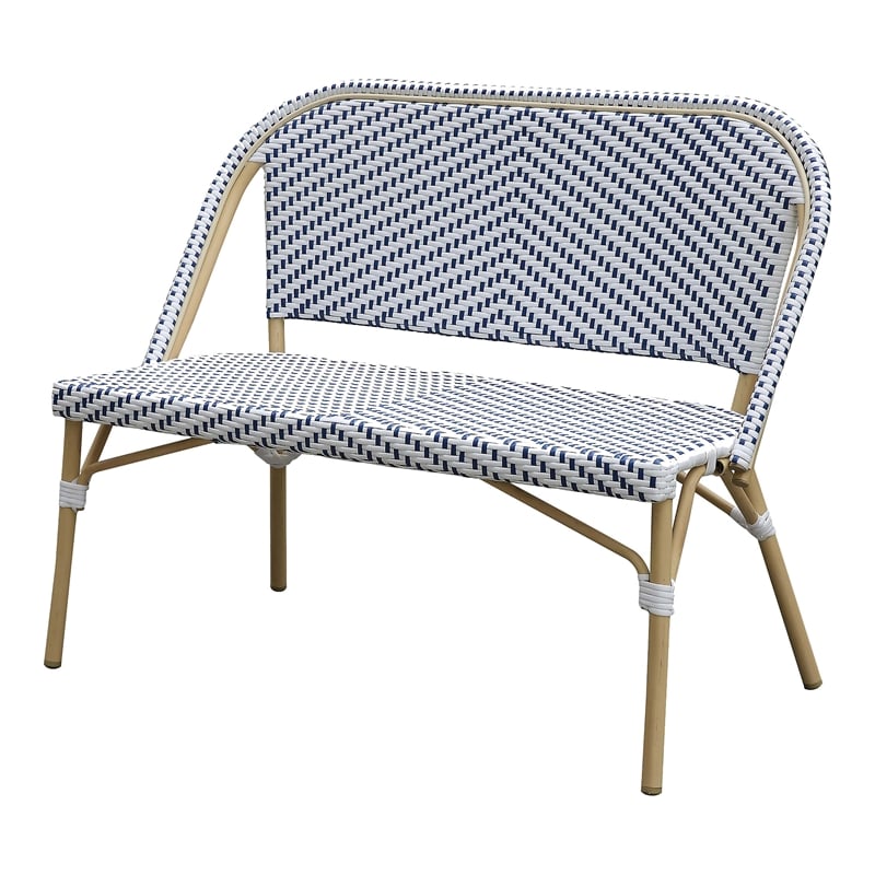 Furniture of America Devey PE Wicker/Aluminum Patio Loveseat Bench Navy/Natural