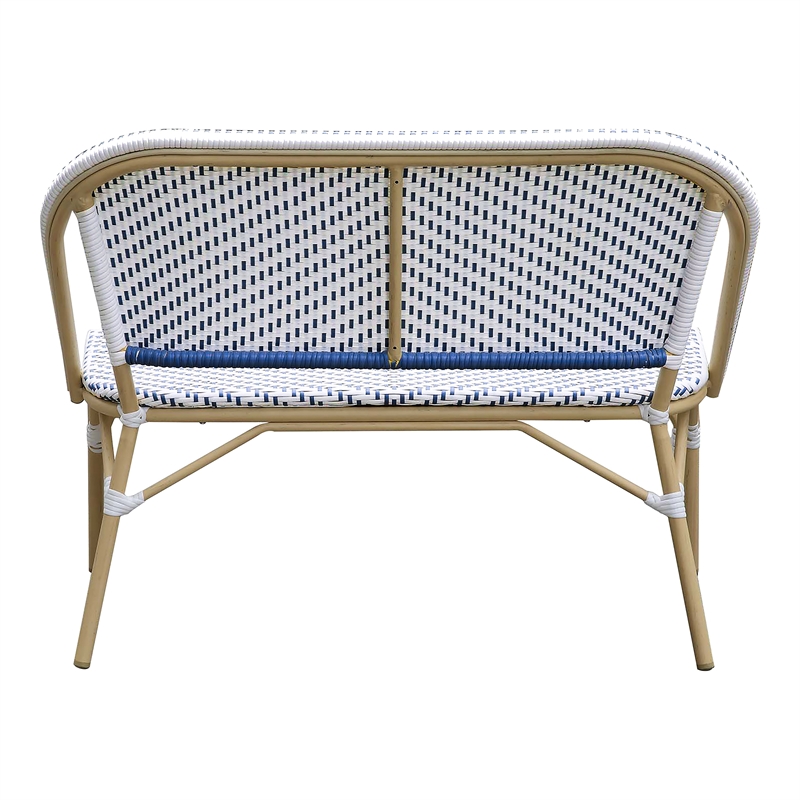 Furniture of America Devey PE Wicker/Aluminum Patio Loveseat Bench Navy/Natural
