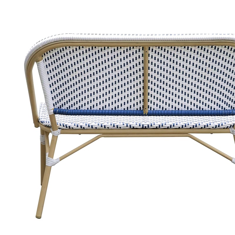 Furniture of America Devey PE Wicker/Aluminum Patio Loveseat Bench Navy/Natural
