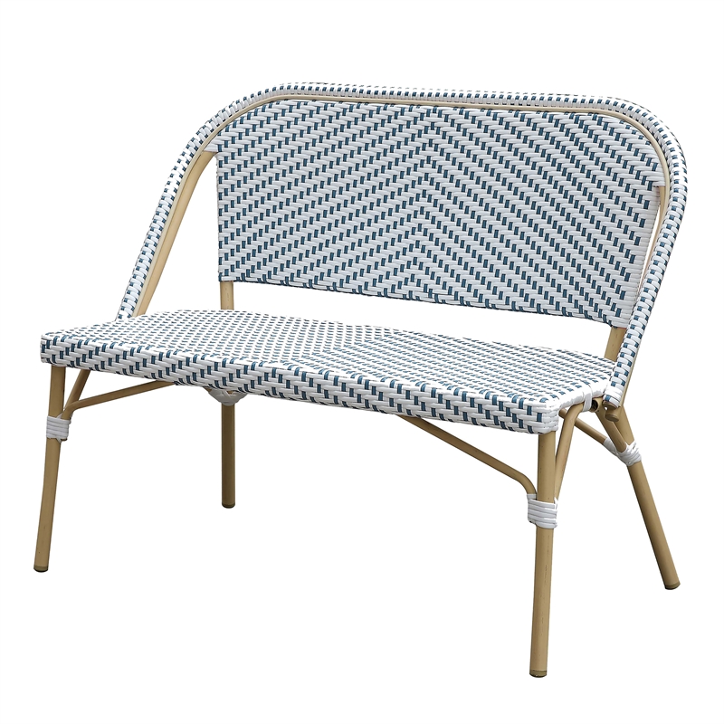 Furniture of America Devey Modern Aluminum Patio Loveseat Bench in Blue