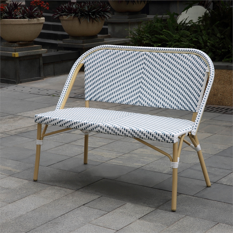 Furniture of America Devey Modern Aluminum Patio Loveseat Bench in Blue