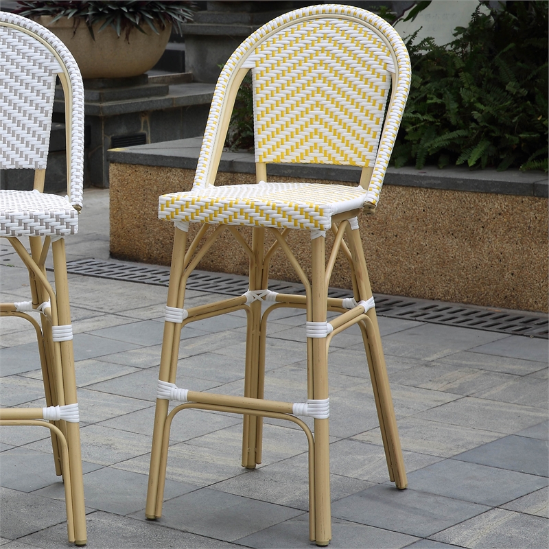 Furniture of America Devey Modern Aluminum Patio Bar Chairs in Yellow (Set of 2)