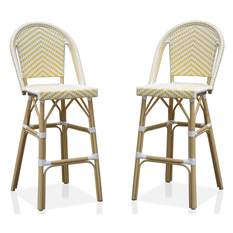 Furniture of America Devey Modern Aluminum Patio Bar Chairs in Yellow (Set of 2)