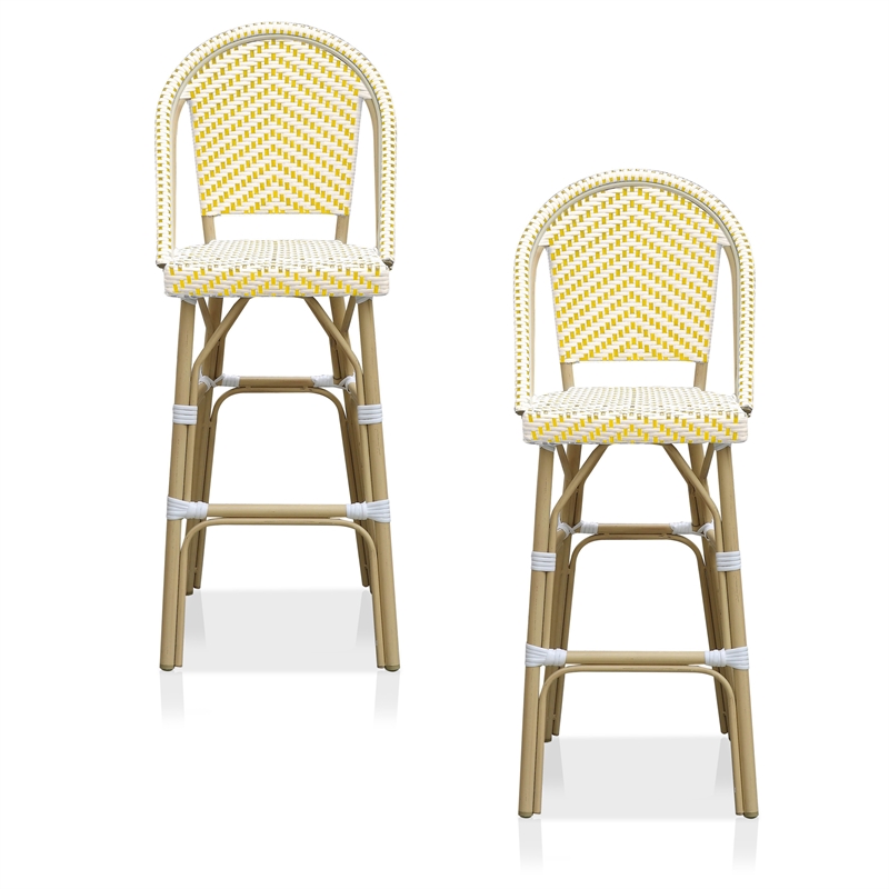 Furniture of America Devey Modern Aluminum Patio Bar Chairs in Yellow (Set of 2)