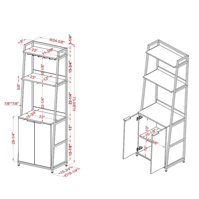 Furniture of America Bimme Rustic Metal 4-Shelf Wine Cabinet in Oak and Black