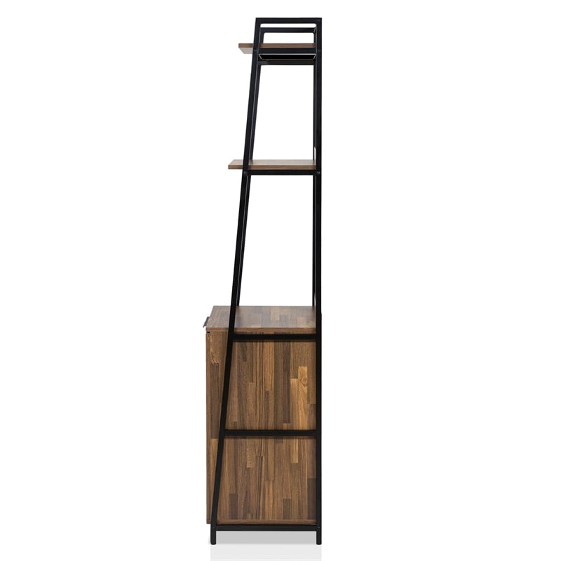 Furniture of America Bimme Rustic Metal 4-Shelf Wine Cabinet in Oak and Black