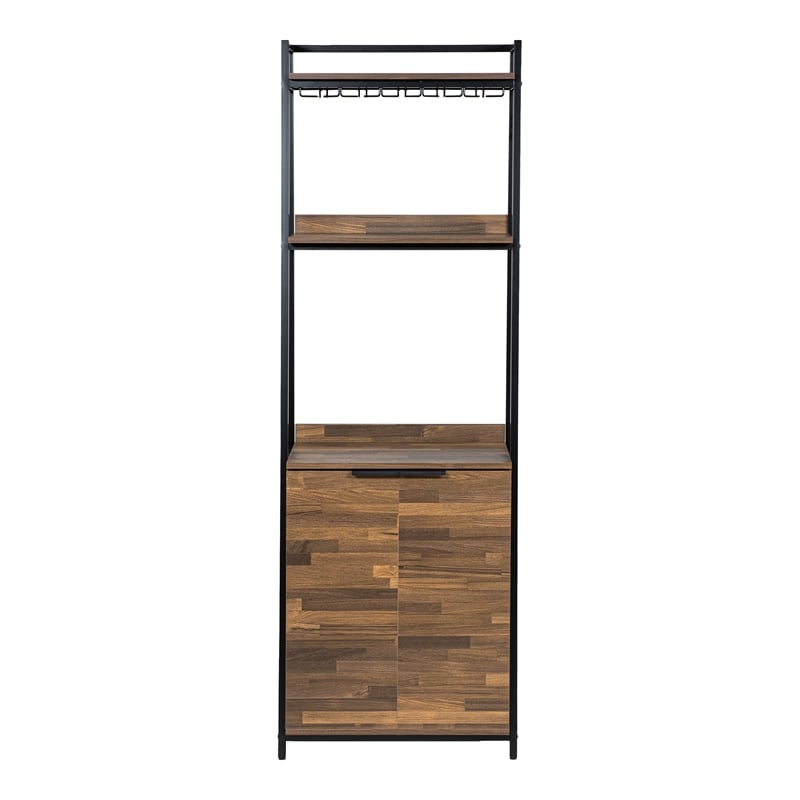 Furniture of America Bimme Rustic Metal 4-Shelf Wine Cabinet in Oak and Black