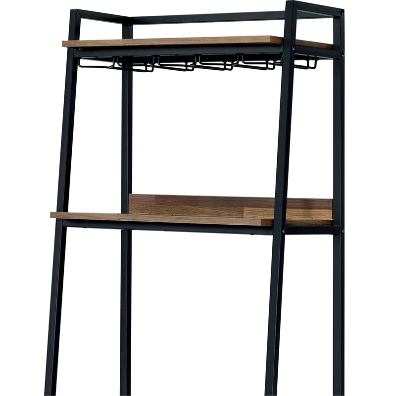 Furniture of America Bimme Rustic Metal 4-Shelf Wine Cabinet in Oak and Black