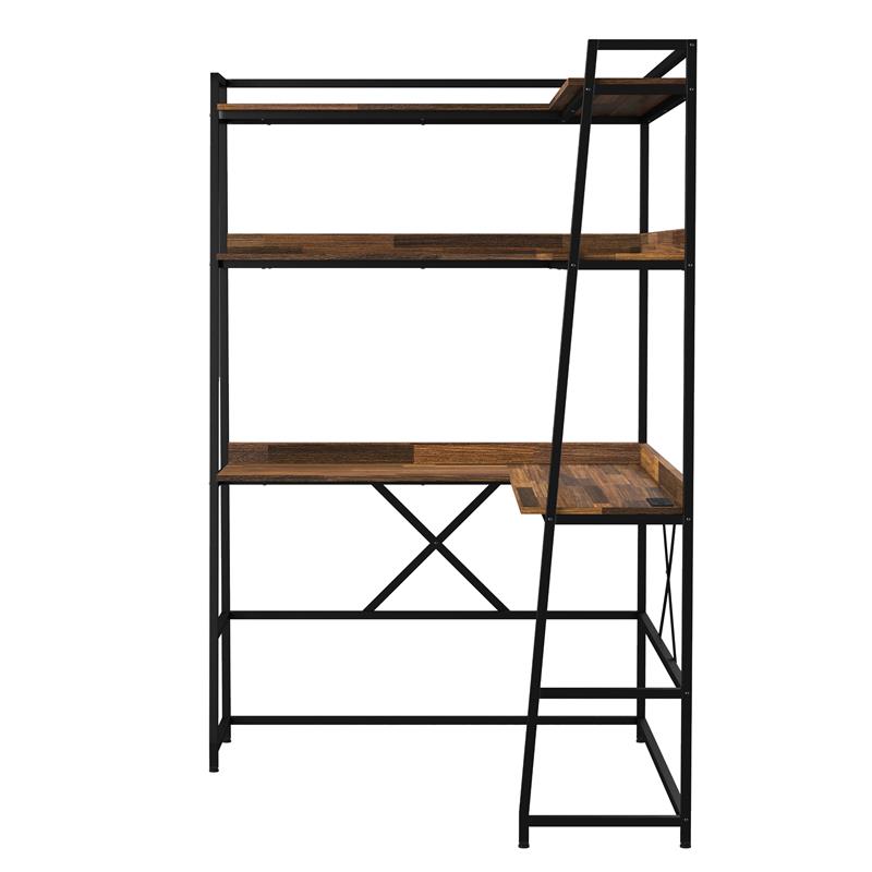 Furniture of America Narvay Metal Corner Writing Desk with USB in Brown