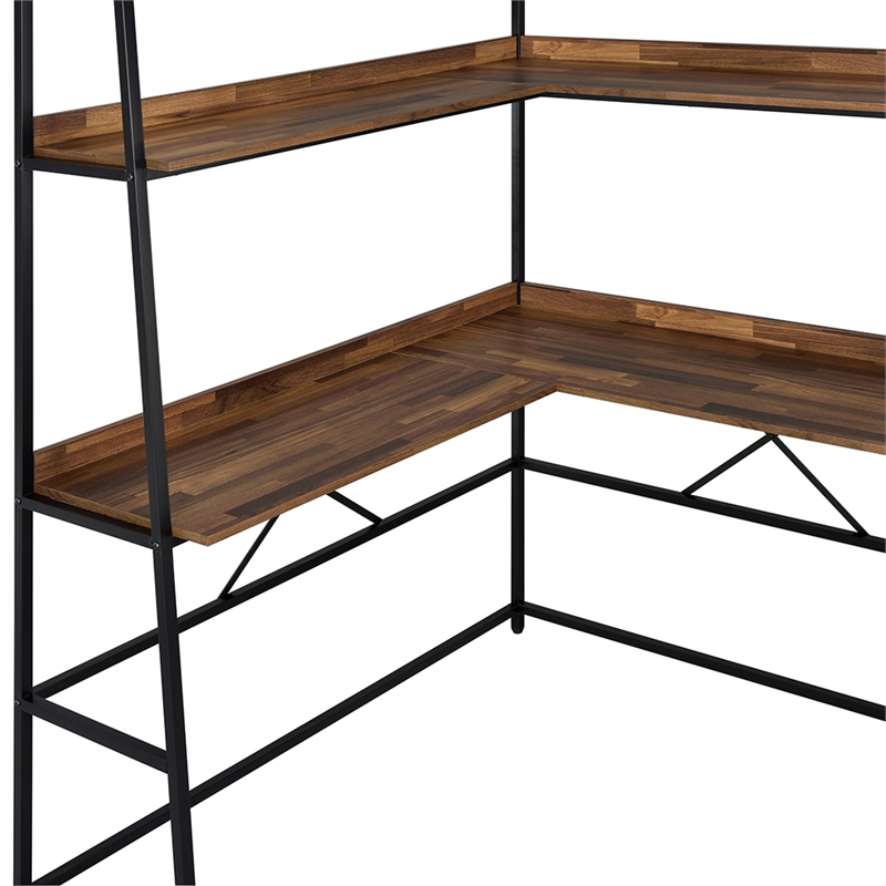 Furniture of America Narvay Metal Corner Writing Desk with USB in Brown