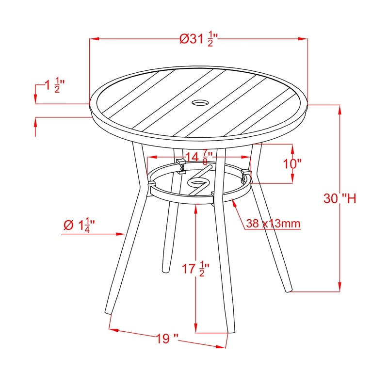 Borda Transitional 3-Piece Natural Metal Bistro Table and Chair Set