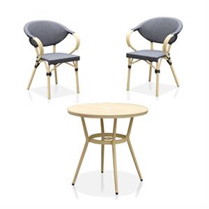 Borda Transitional 3-Piece Natural Metal Bistro Table and Chair Set
