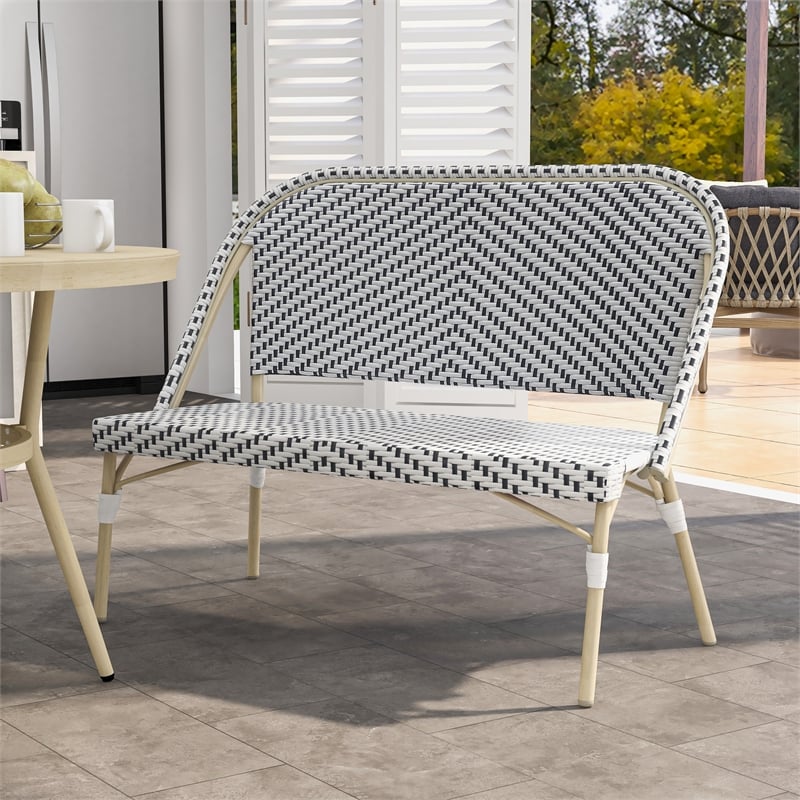 Furniture of America Devey Modern Aluminum Patio Loveseat Bench in Black