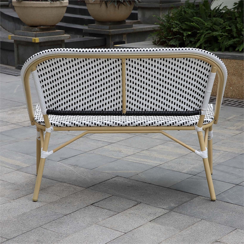 Furniture of America Devey Modern Aluminum Patio Loveseat Bench in Black