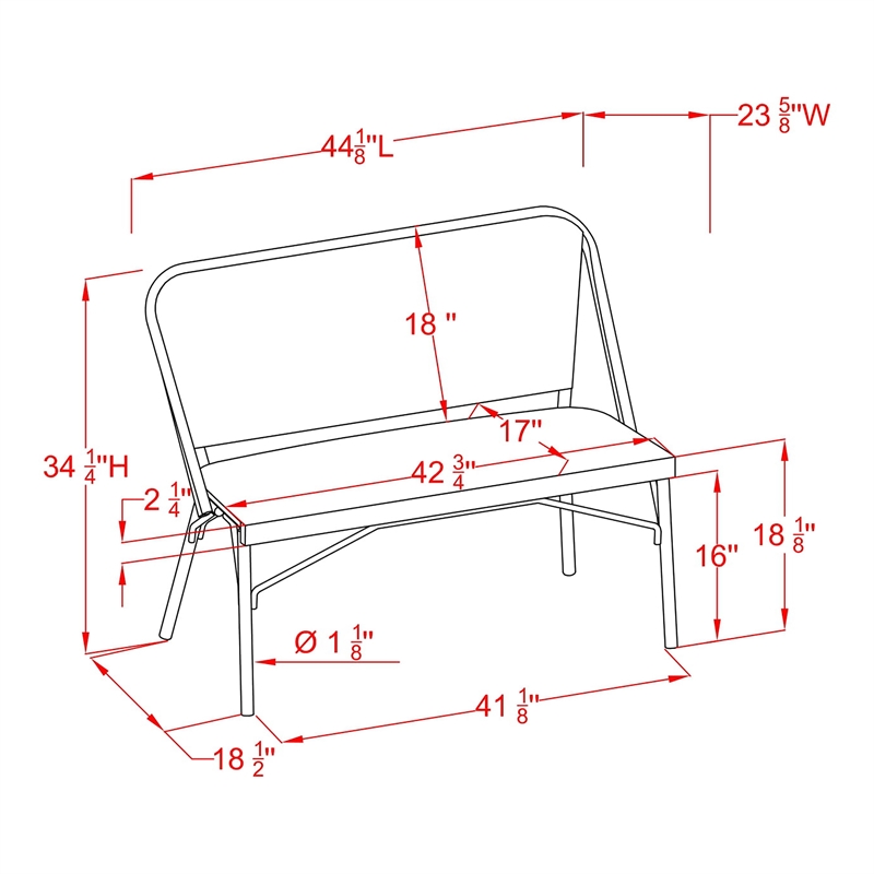 Furniture of America Devey Modern Aluminum Patio Loveseat Bench in Black