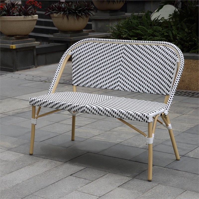 Furniture of America Devey Modern Aluminum Patio Loveseat Bench in Black
