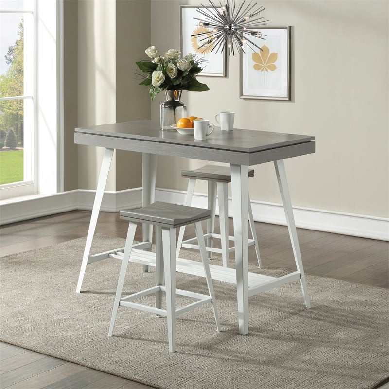 Furniture of America Melba Wood 3-Piece Counter Height Table Set in Gray