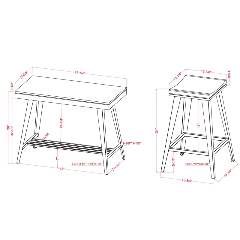 Furniture of America Melba Wood 3-Piece Counter Height Table Set in Gray