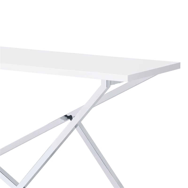 Furniture of America Mergo Wood Rectangular Console Table in Chrome and White
