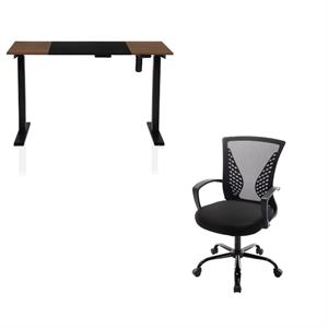 quade modern 2-piece black metal adjustable desk and chair office set