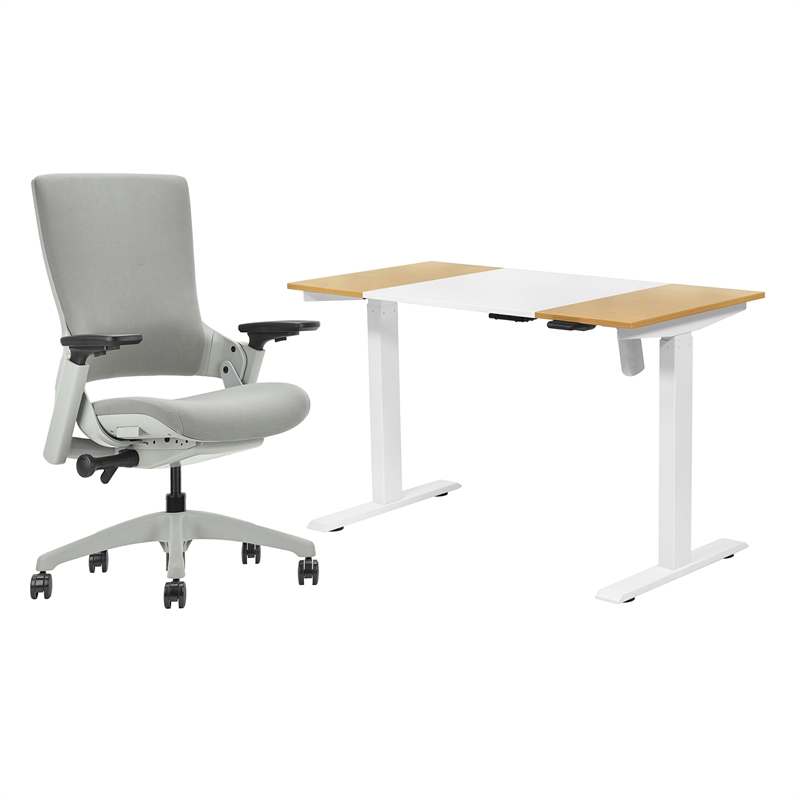 Quade Modern 2-Piece White Metal Adjustable Desk and Chair Home Office Set