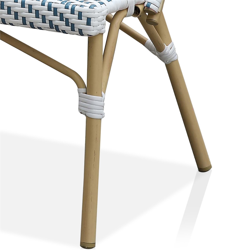 Devey Transitional 2-Piece Metal Patio Blue Loveseat and Bistro Table Set